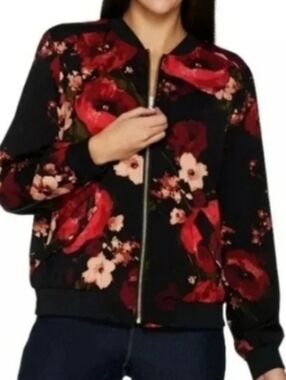 Susan Graver Floral Bomber Jacket Size 2X